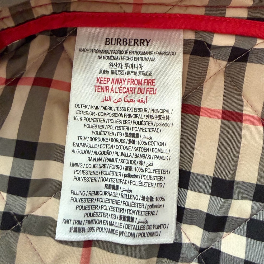 Burberry NWT Infant Baby Kids Otis Corduroy Collar Quilted Jacket Red Size 18 Mo - Picture 9 of 11